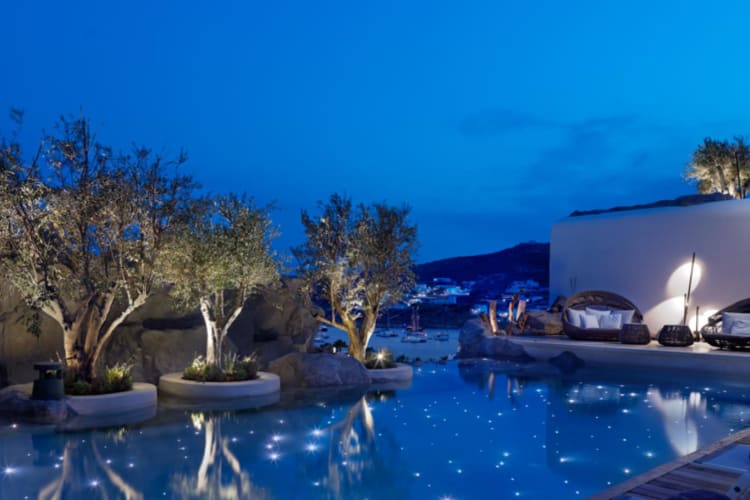 Pool area at night